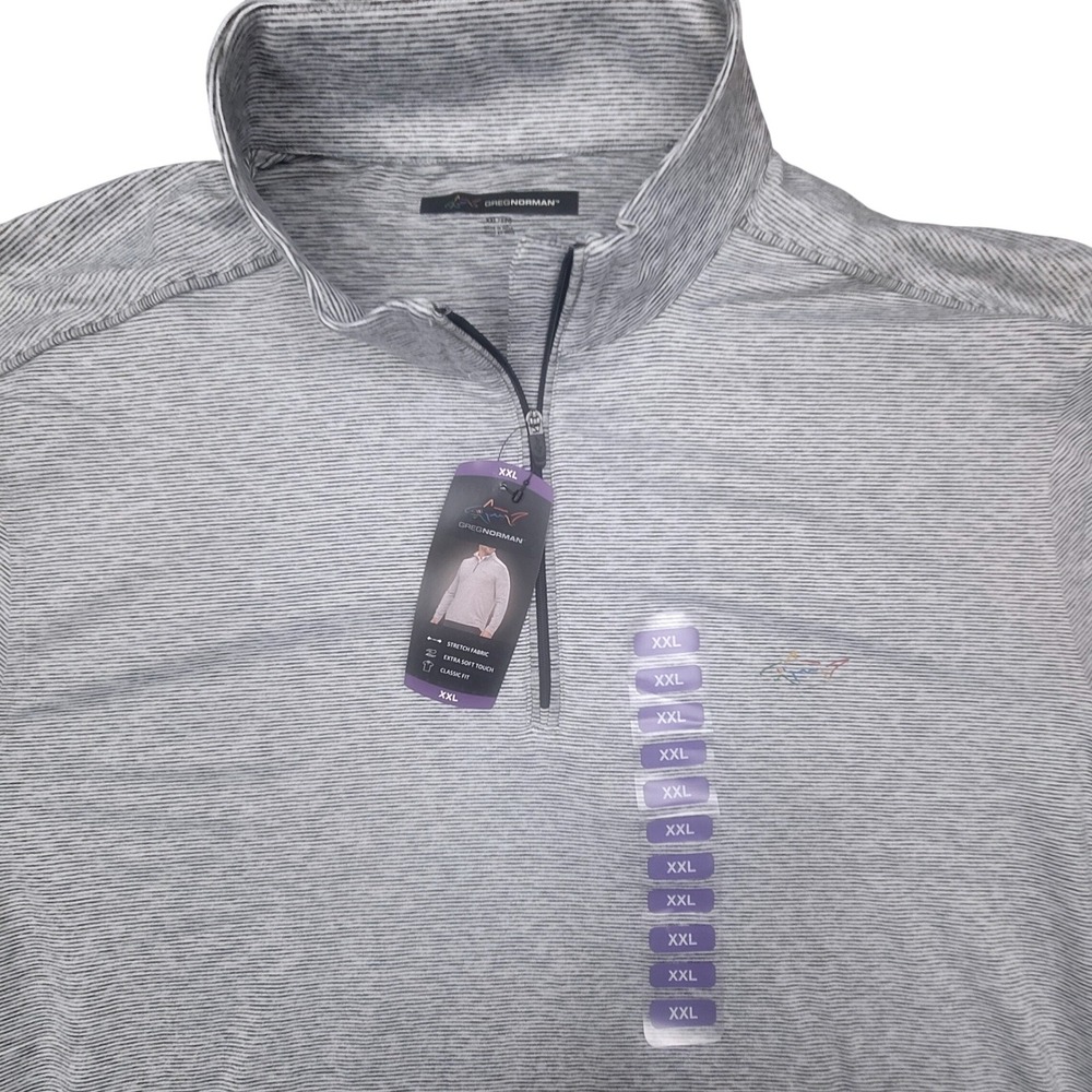 Greg Norman Mens XXL Gray Striped 1/4 Zip Pullover Golf Shirt New With Tags